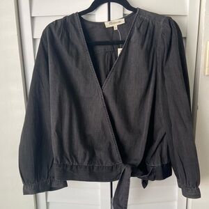 Madewell Charcoal-Black Wrap Denim Blouse